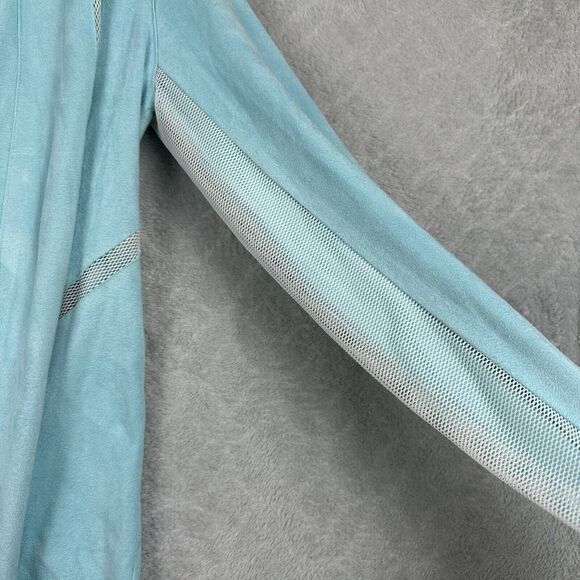 Alberto Makali Cardigan Jacket Womens Small Light Blue Faux Suede Mesh Waterfall - Picture 5 of 13